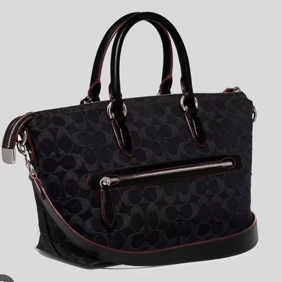 COACH Cara denim with Calfskin shoulder bag - Picture 2 of 12